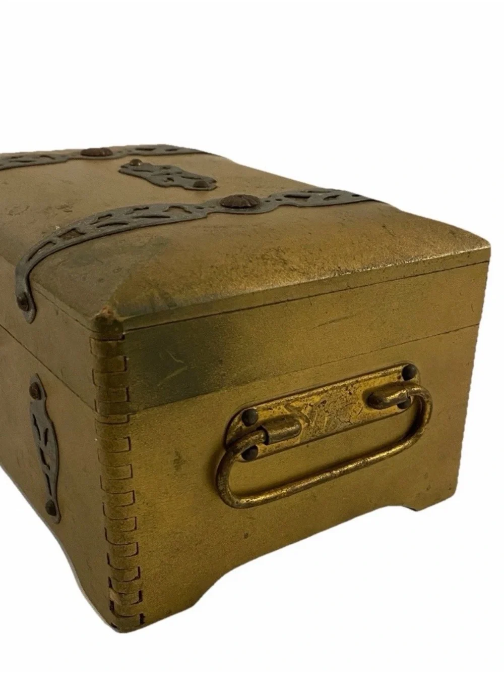 Vintage McGraw Box Co NY Gold Wood Jewelry Box Jewelry Box Filigree Blue Velvet